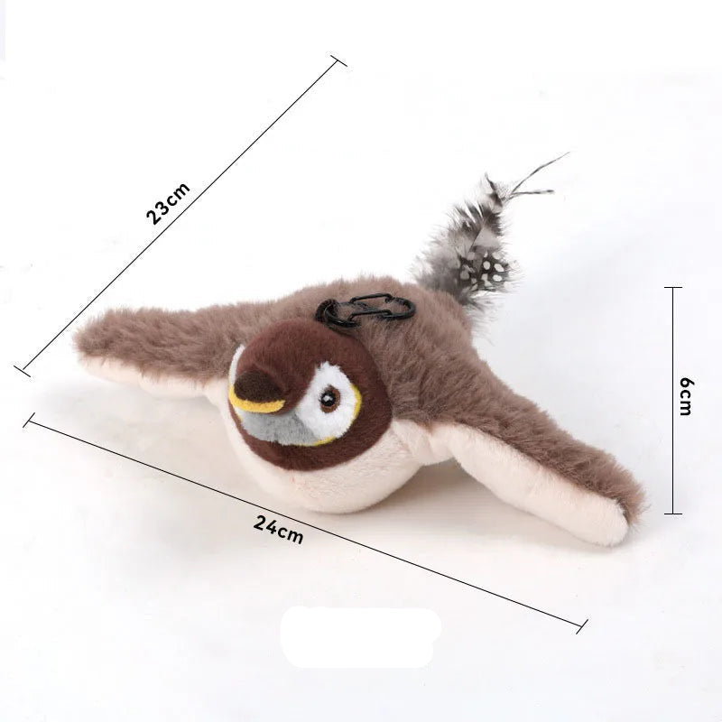 Interactive Cat Toys Rechargeable Flying Bird Cat Toy Chirping Flapping Bird(No Flying) Can Add Catnip Touch Activated Plush Toy